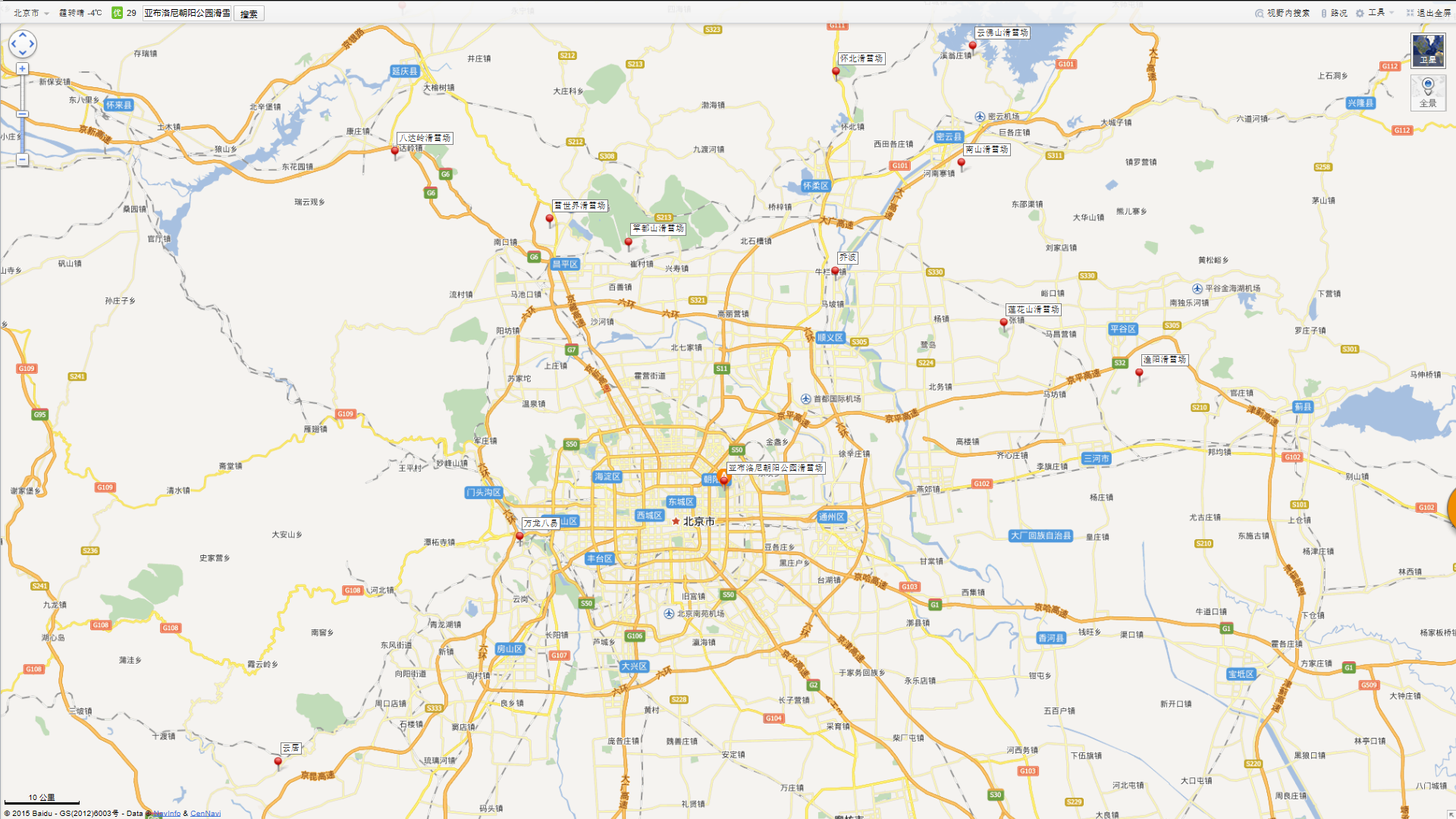 把北京周边滑雪场在地图上标了一下,供大家参考图片